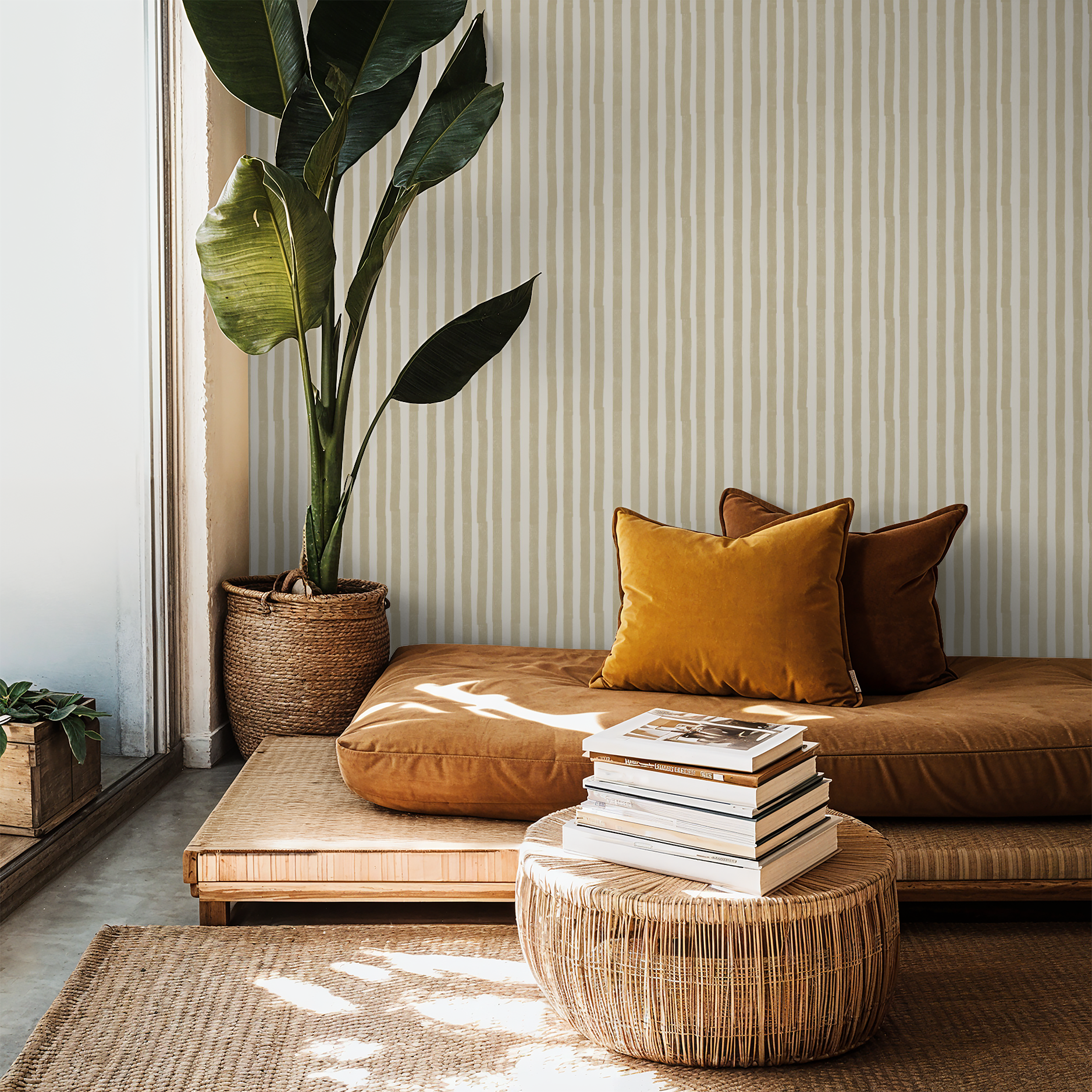 Small Block Printed Stripe (Bone)