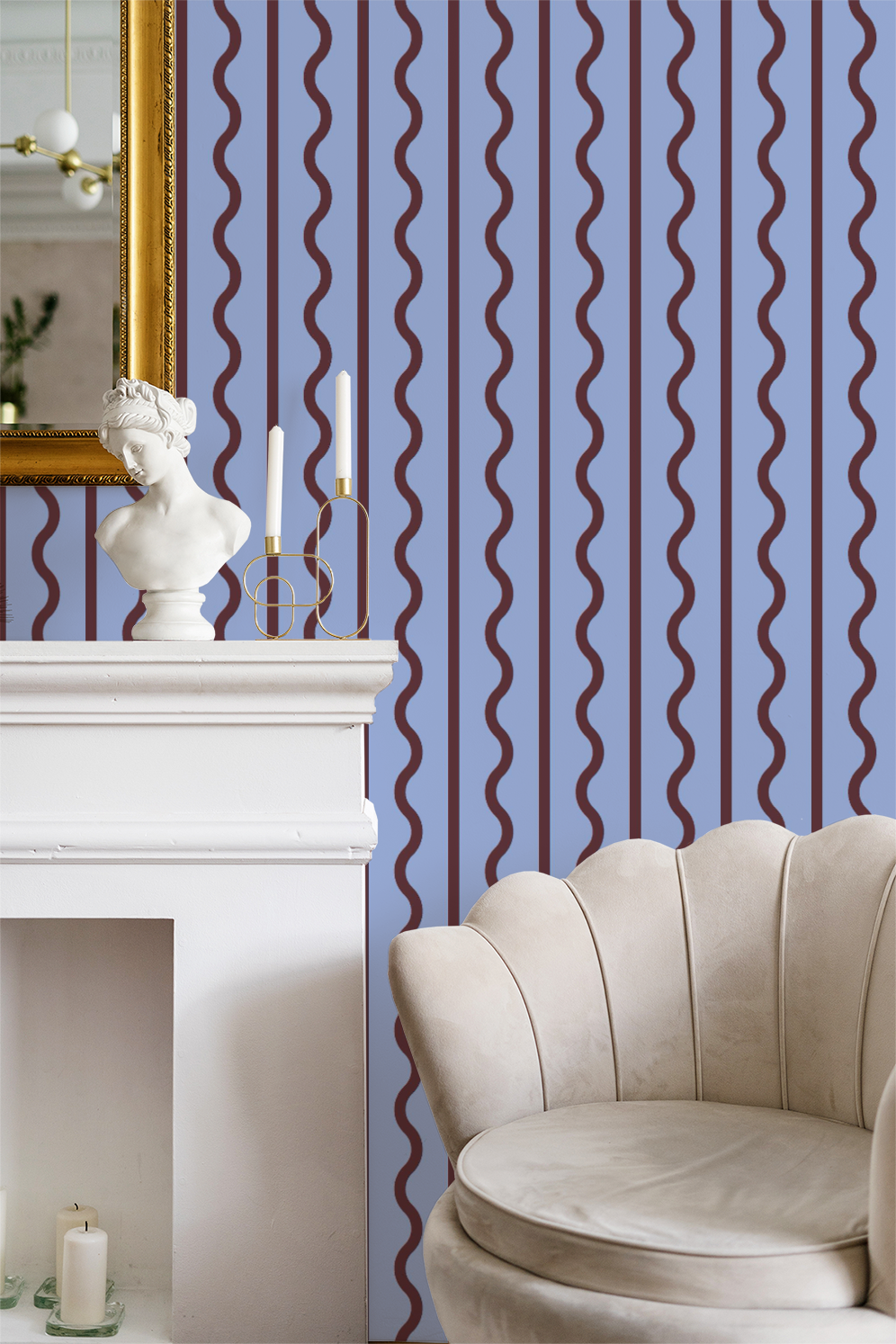 Squiggle & Stripe (Powder Blue & Sangria)