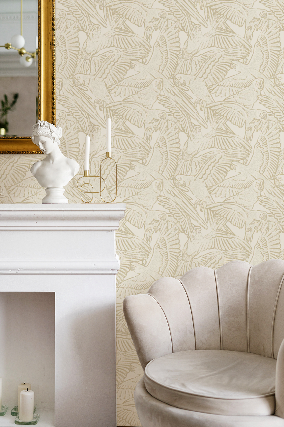 Block Printed Parrots (Bone)