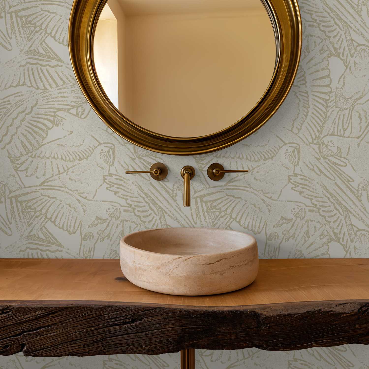 Block Printed Parrots (Bone)